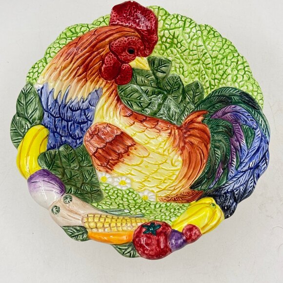 Fitz and Floyd Vintage Rooster Chicken Coq Du Village Serving Bowl 1996 - Picture 8 of 10